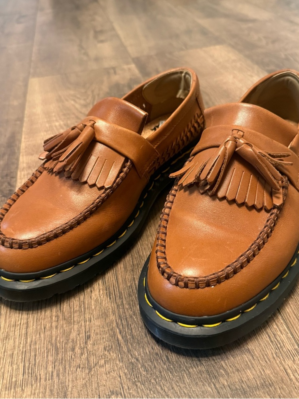 Unisex Dr. Martens ‘Adrian’ Woven Tassel Loafers in Cognac Brown - Picture 2 of 11